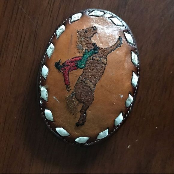 Vintage Tony Lama Leather Belt Buckle - Picture 1 of 2